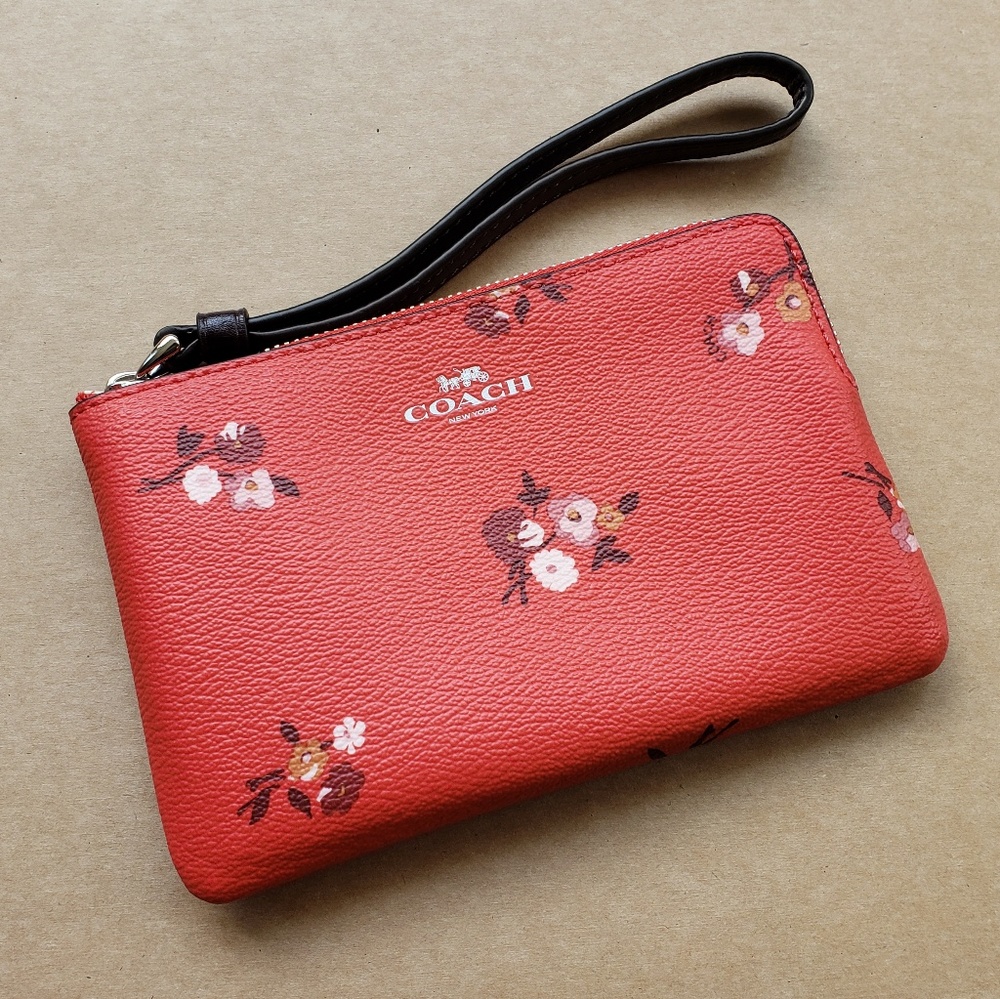 Coach Red Floral Wristlet NWT